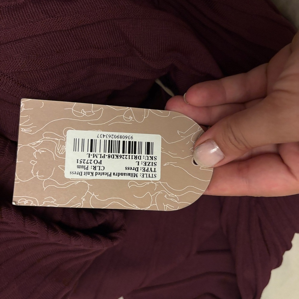Meshki Burgundy Asymmetric Pleated Midi Dress - Picture 9 of 9